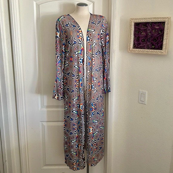 Shein / Longline Kimono / Geometric Patterned / Colorful - Picture 3 of 12
